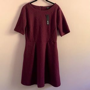 NWT- Apt.9 quilted, fit flare, heavy knit, pleated plum dress with pockets